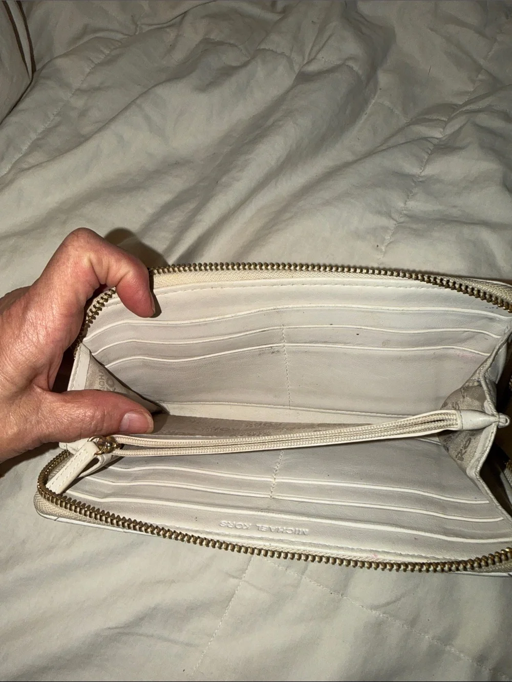 Michael Kors White Quilted Zip-Around Wallet with Gold Plate